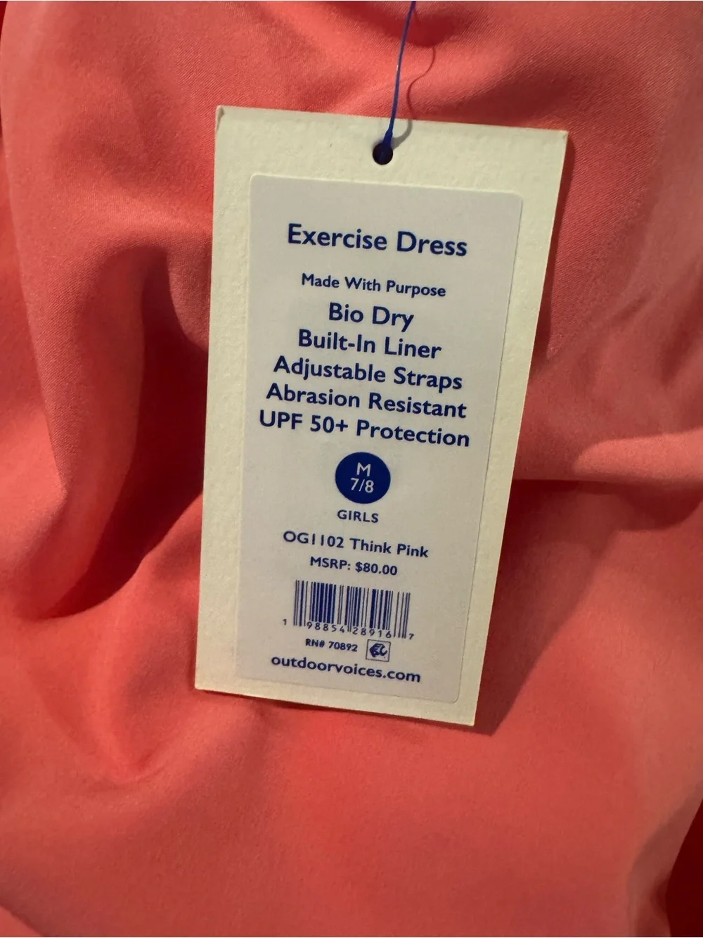Outdoor Voices Girls Exercise Dress Sz medium 7/8 - NWT
